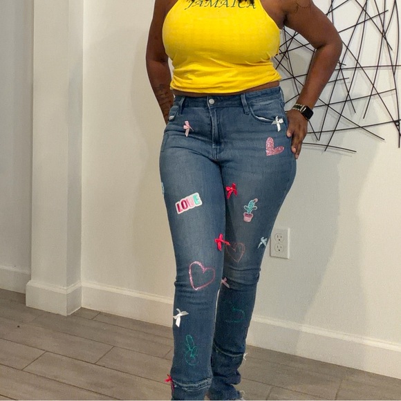 Stylish Blue Jeans with Colorful Embroidery